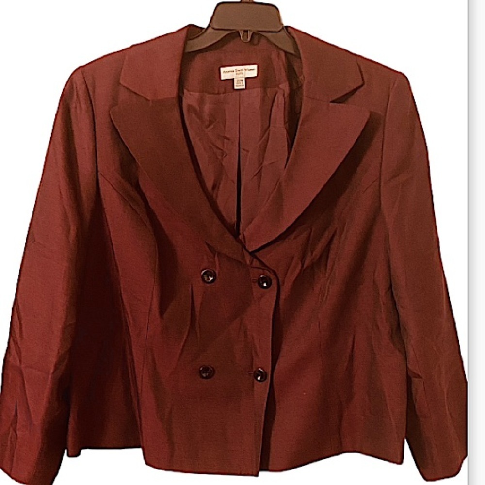 Amanda Smith Double Breasted Button Wine Burgundy Notch Collar Feminine Blazer